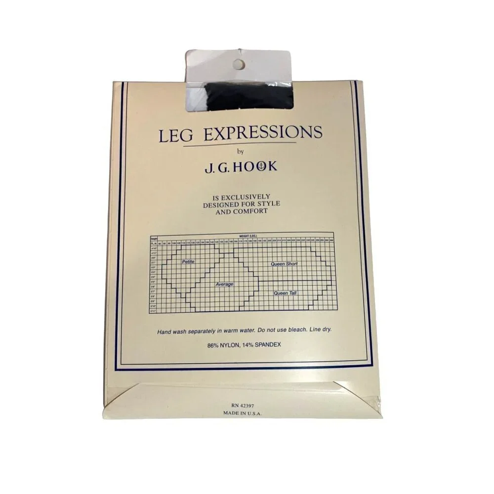 J.G. Hook Leg Expressions Silky Sheer Black‎ Pantyhose Size Queen Short